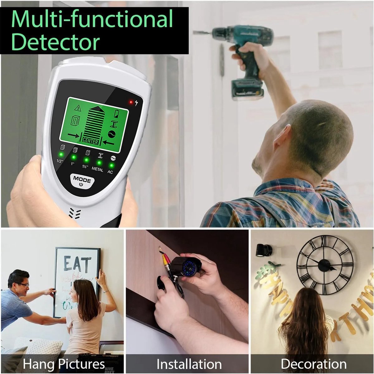 Multifunctionele handheld metaal- en muurdetector, 5-in-1 Stud Finder