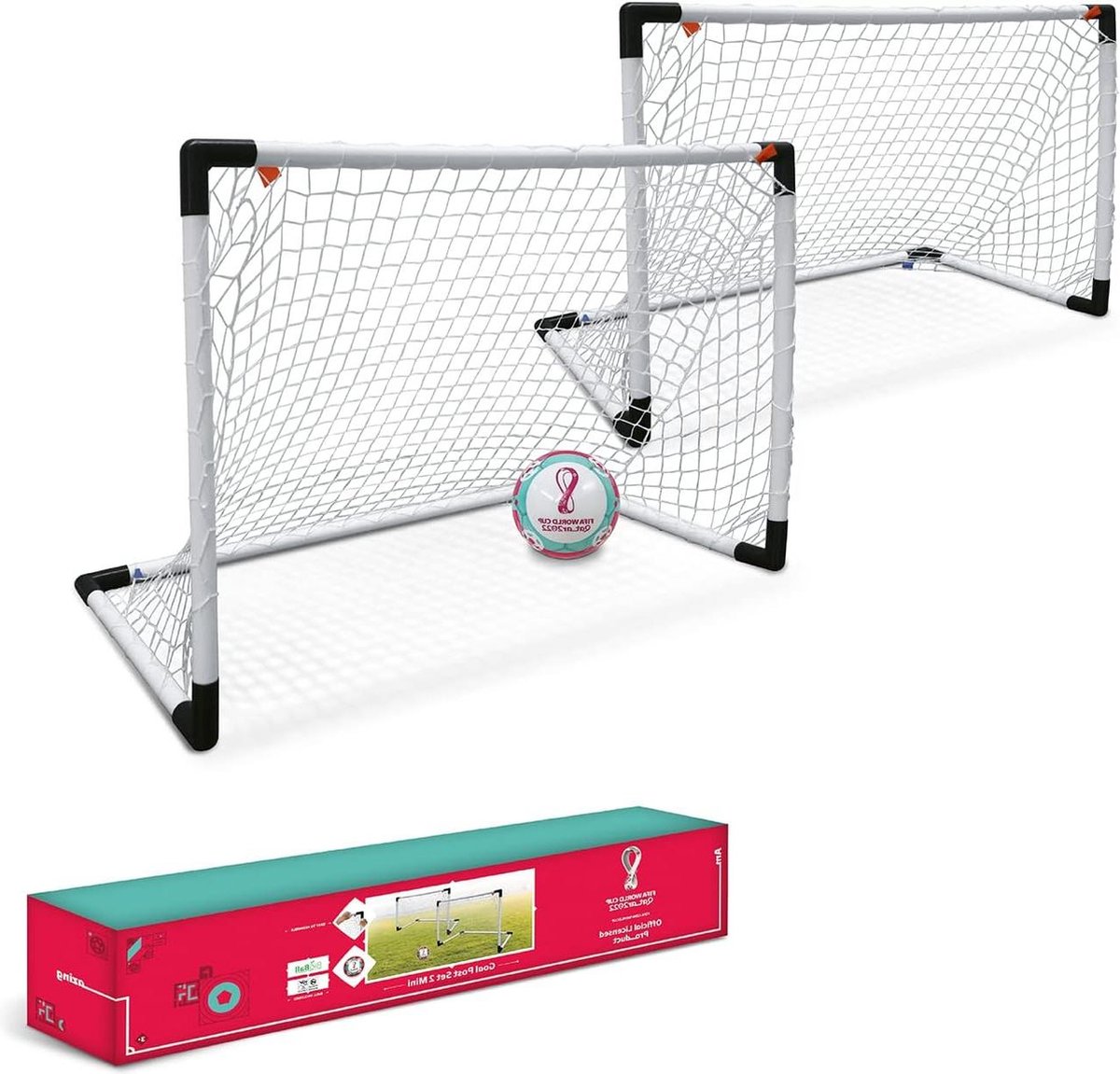 Goal Post Mini Set 2 Toys voetbaldoelen voor kinderen met netbal FIFA World Cup Qatar 2022 wit - inclusief 28677