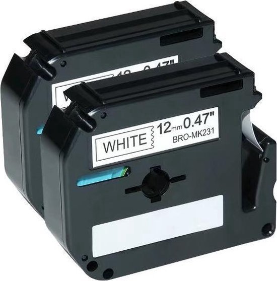 Foto: 2x compatible label tape m k231 mk231 zwart op wit 12mm x 8m voor brother pt 55 pt 60 pt 65 pt 75 pt 80 pt 85 pt 90 pt 110 bb4 label printer