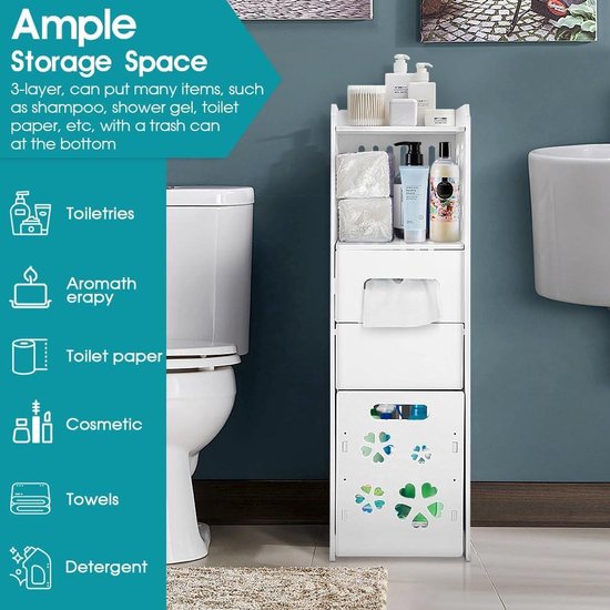 Badkamer Kast, Staande Badkamerkast, Lage kast, Toiletrolhouder, Toiletkast, Smalle Opbergkast met 1 Deur voor Badkamer, Woonkamer, Keuken, 15 * 17 Badkamer Kast, Staande Badkamerkast, Lage kast, Toiletrolhouder, Toiletkast, Smalle Opbergkast met 1 Deur voor Badkamer, Woonkamer, Keuken, 15 * 17