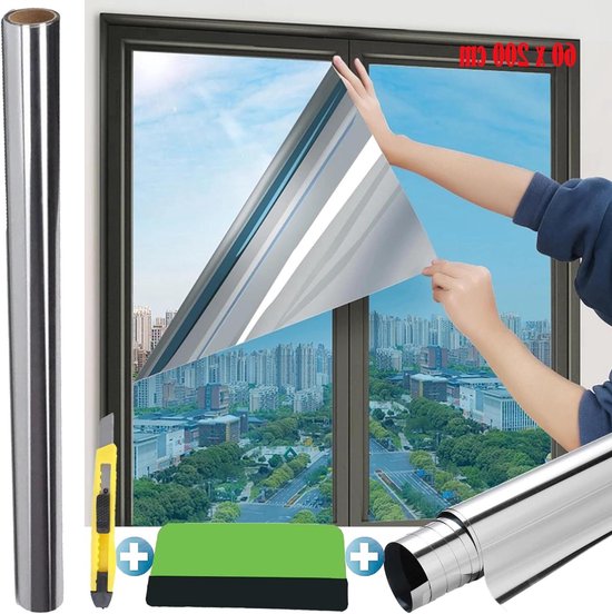 Spiegelfolie voor ramen, doorschijnend, 99% anti-uv hittebescherming, temperatuurregeling, bescherming van het privéleven, zelfklevend, voor ramen, huis, kantoor, winkel, (75 x 400 cm, zilver-zwart Spiegelfolie voor ramen, doorschijnend, 99% anti-uv hittebescherming, temperatuurregeling, bescherming van het privéleven, zelfklevend, voor ramen, huis, kantoor, winkel, (75 x 400 cm, zilver-zwart