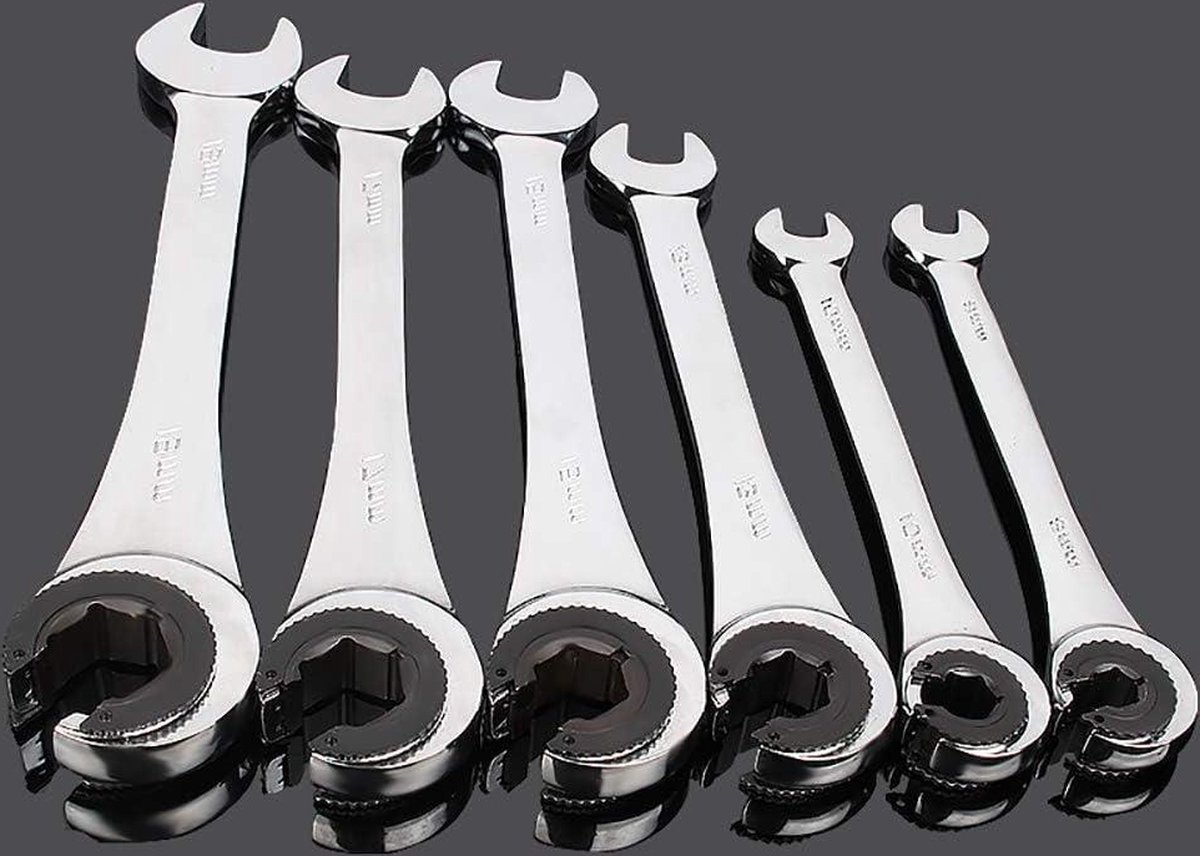 14mm Dubbele Open End Tubing Ratelsleutel Spiegel Polish Ratchet Flare Moer Wrench Set Chrome Vanadium Staal Vaste Hoofd Ratelsleutel