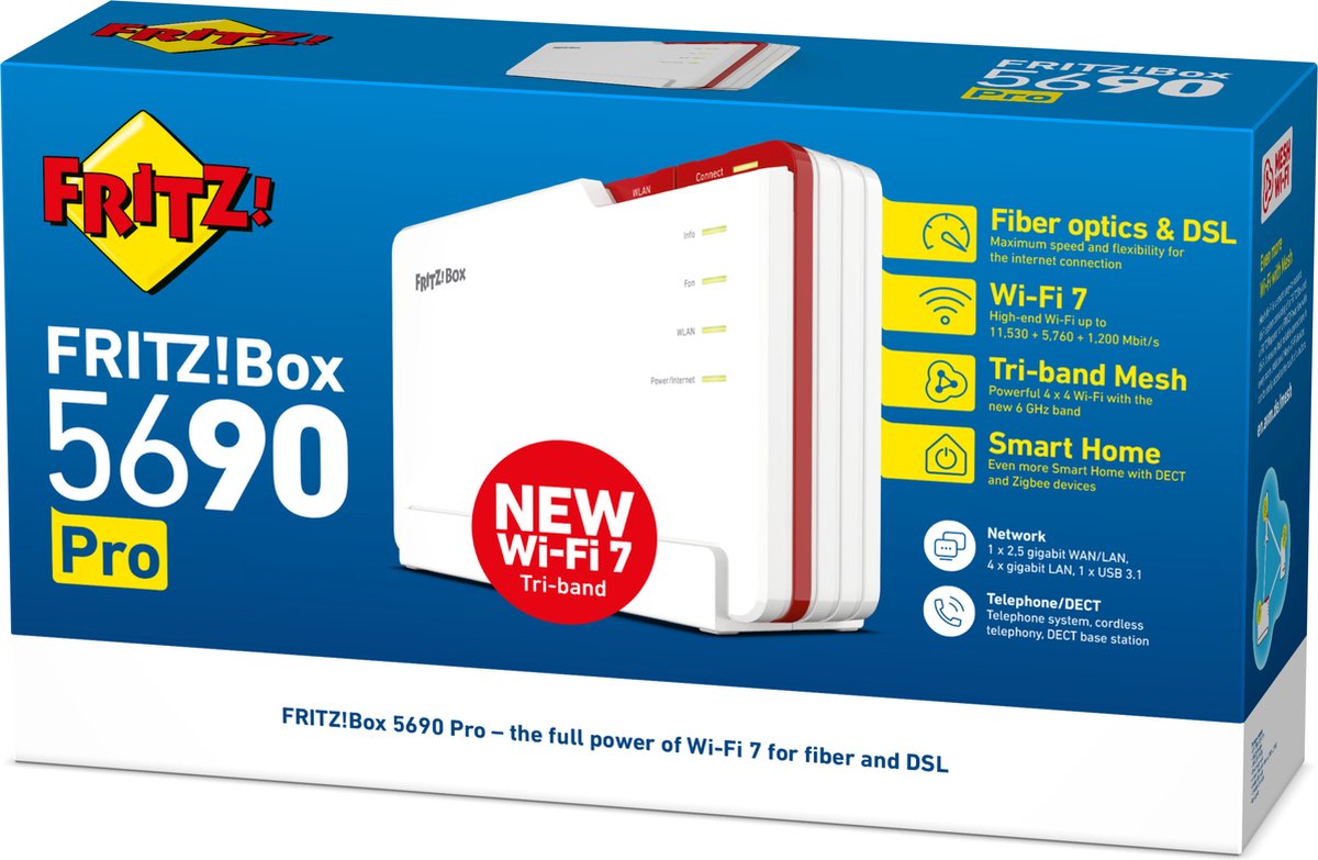 FRITZ!Box 5690 Pro - Draadloze Router - WiFi Versterker - WiFi 7 - Tri-Band - 2.5 Gbps – foto 5