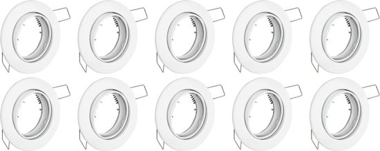 Lot de 10 spots - Raccord GU10 - Encastré rond - Aluminium blanc brillant - Inclinable Ø82mm