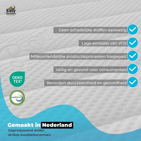 Easy Bedden® Matras Hr koudschuim - Hotel kwaliteit - 130x180 cm Koudschuim - 14 cm dik - Afneembare tijk wasbaar - Anti Bacterieel - CertiPUR® en Oekotex gecertificeerd