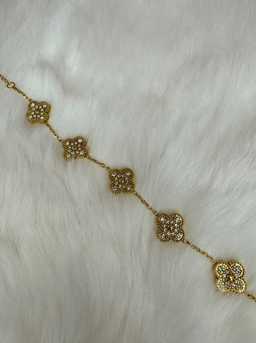 EHH BEAUTY - klaver armband diamond - clover - Dames sieraad - Luxe armband- diamond armband - goudkleur