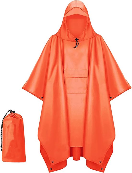 Foto: Lopoleis regen poncho unisex dames heren regenjas fietsponcho waterdicht ademend polyurethaan coating oranje