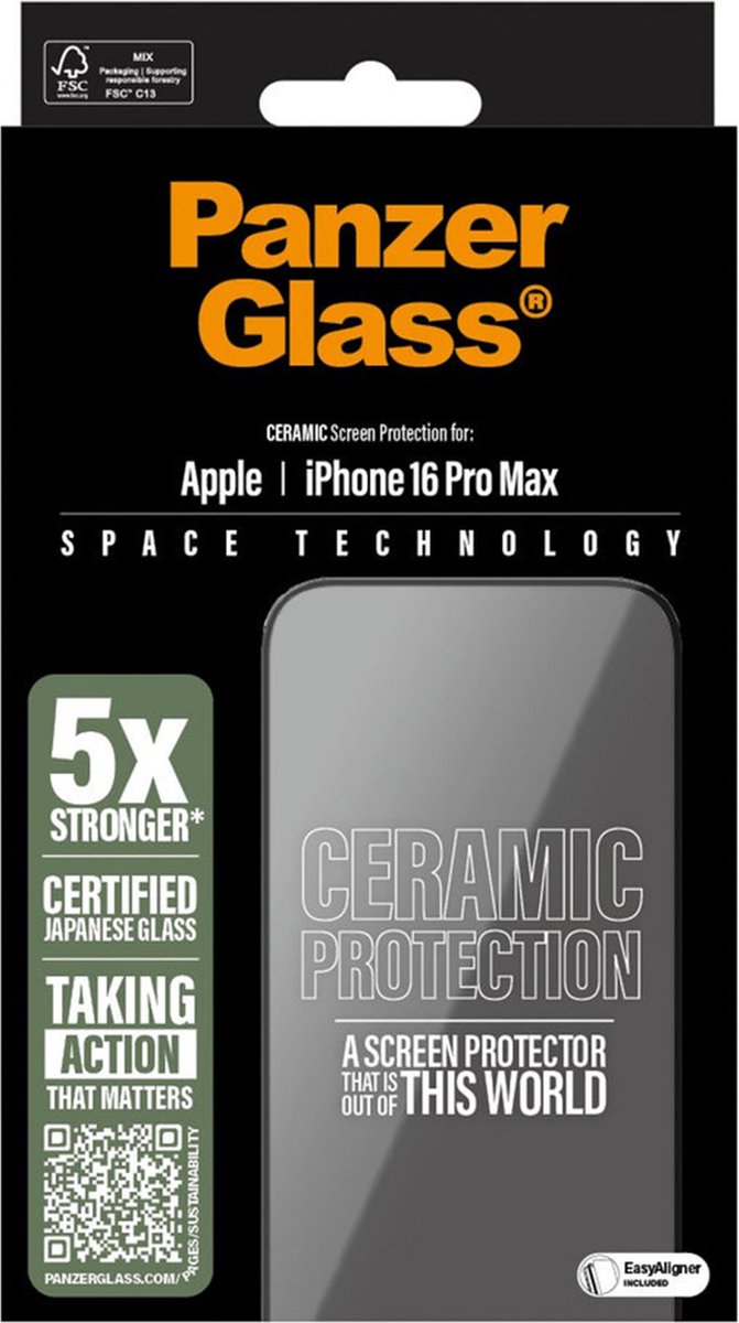 PanzerGlass Screenprotector geschikt voor Apple iPhone 16 Pro Max Glazen | PanzerGlass Ceramic Screenprotector - Case Friendly