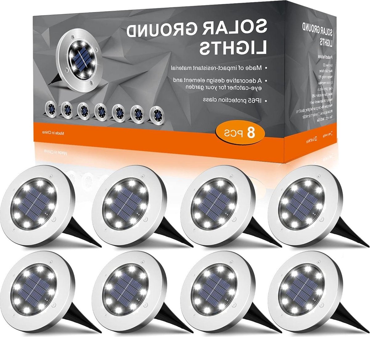 Tuinverlichting op Zonne-energie - Solarverlichting Zonnelampen voor buiten 8-uur werkend 600-mAh vloerverlichting op zonne-energie IP65 waterdicht 8 leds zonne-padverlichting voor tuin gazon pad terras wit 8 stuks