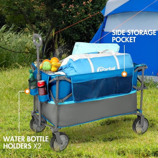Opvouwbare bolderkar 225 liter XXL - 120 kg belastbaar - met bekerhouder en zijvak - inklapbaar - voor tuin en camping van Merkloos — afbeelding 5