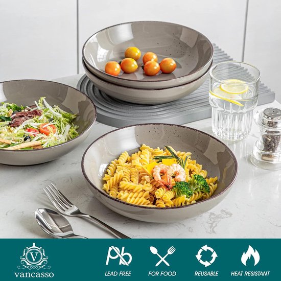 Set van 4 diepe borden THYME Steengoed donkergroen
