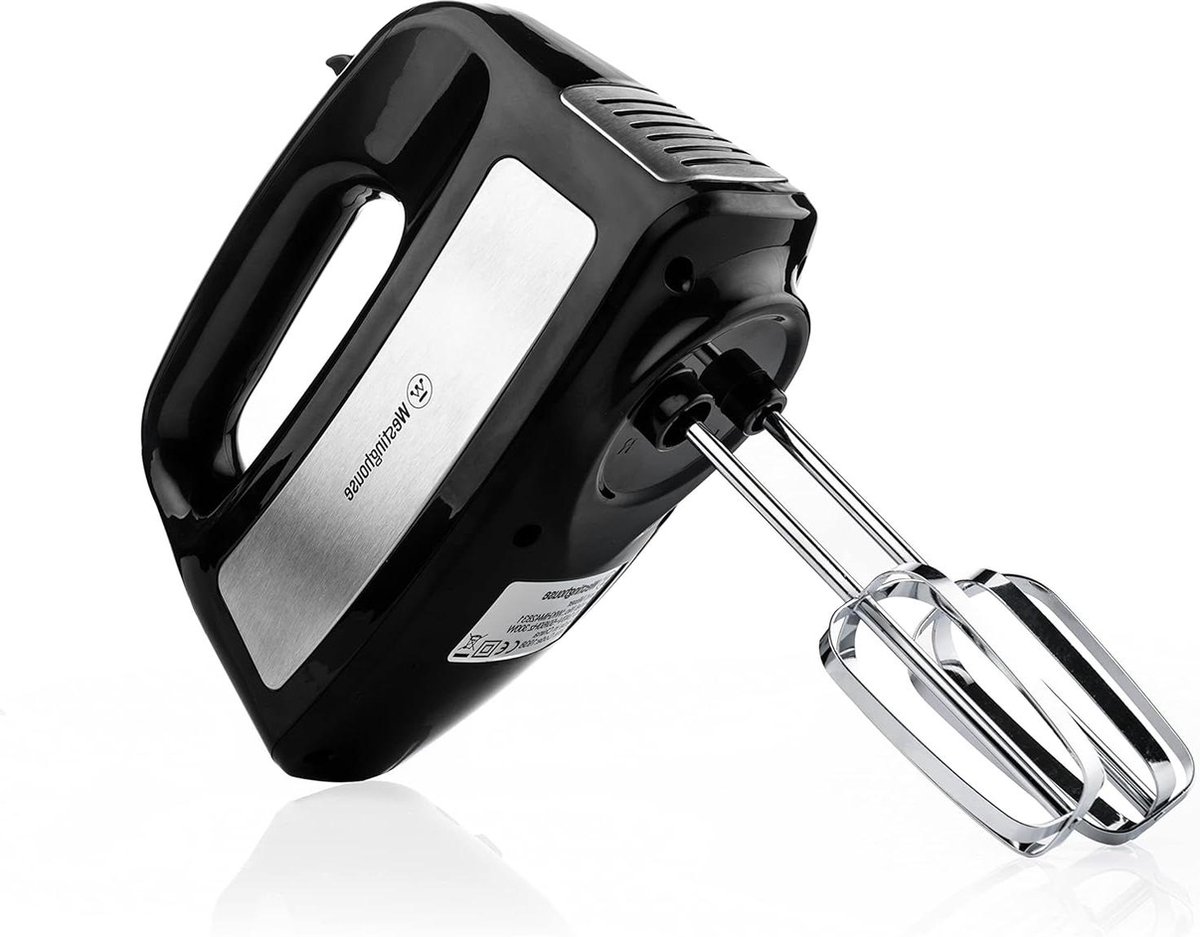 Hand Mixer 6 Speed 300 W Turbo Ergonomic Handle Whisk - Kneading Hook Dishwasher Safe - Especially Quiet Black