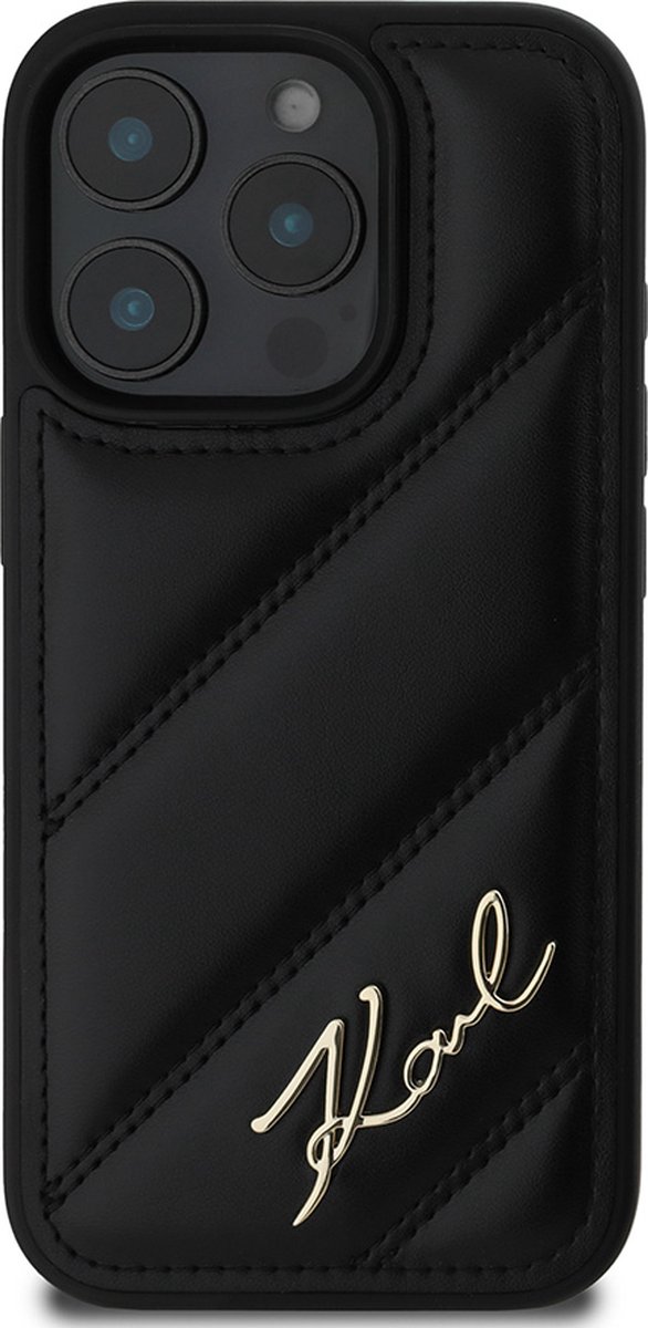 Karl Lagerfeld Backcase hoesje geschikt voor iPhone 16 Pro - Effen Zwart - Kunstleer