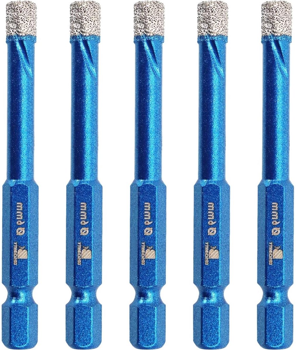 6 mm Diamond Boor Set - 5 stks/pak - Voor Porselein Tegel - Hex Shank - Droog Boren