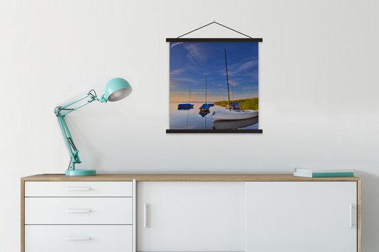 Porte-affiche avec affiche 60x60 cm - Affiche scolaire - Bateaux au coucher du soleil aux Nederland - Affiche textile - Lattes noires