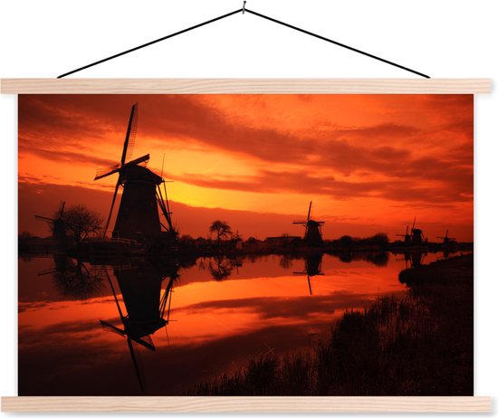 Moulins à vent pendant le coucher du soleil affiche textielposter lamelles vierges 150x100 cm - Tirage photo sur plaque scolaire (décoration murale salon / chambre)