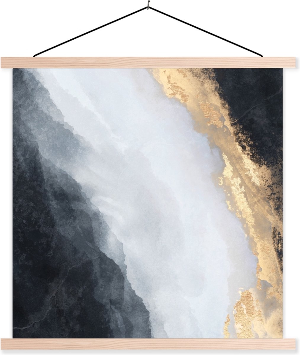 Posterhanger incl. Poster 60x60 cm - Schoolplaat - Abstract - Verf - Goud - Zwart - Marmer