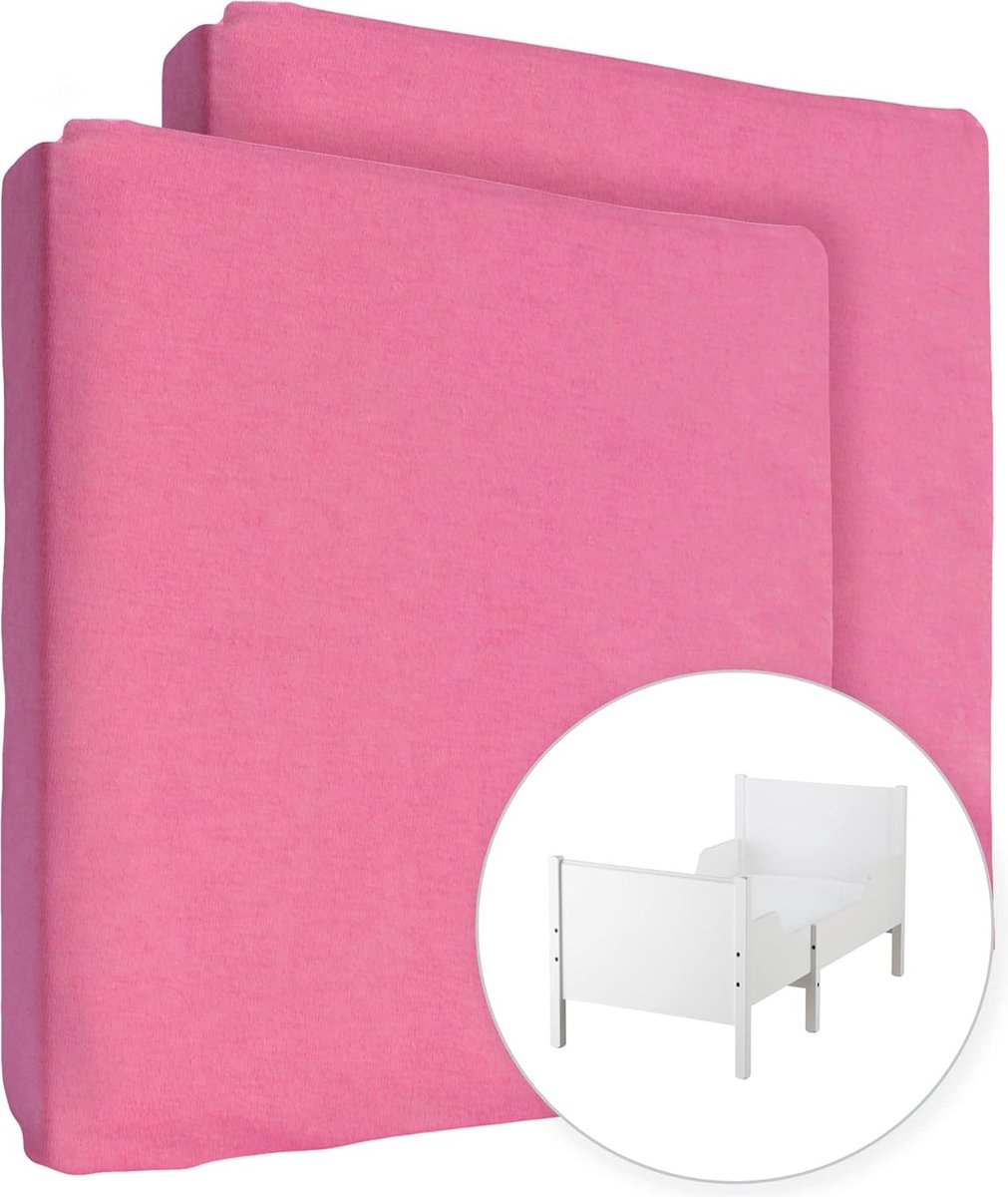 Image of 2 x Jersey 100% katoenen hoeslakens voor 160 x 80 cm peuter-junior bedmatras (roze)