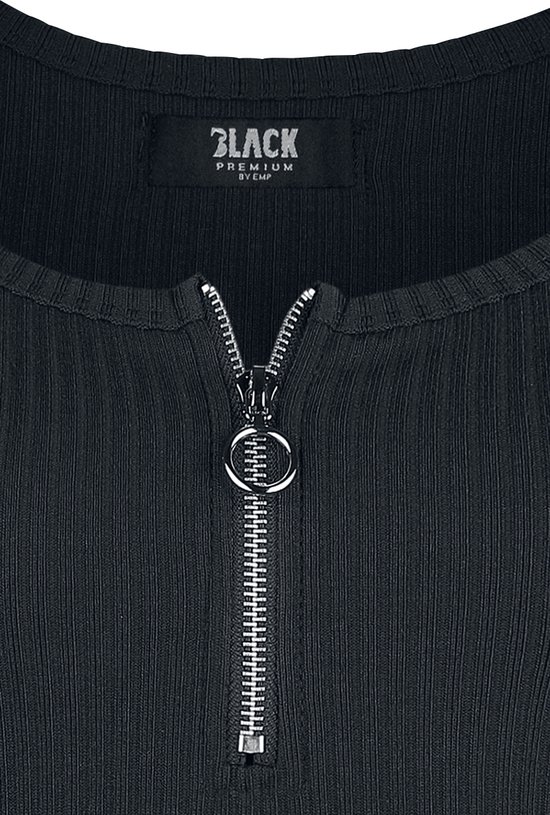 T-shirt Zwart Premium by EMP avec zip au cou Femme - M