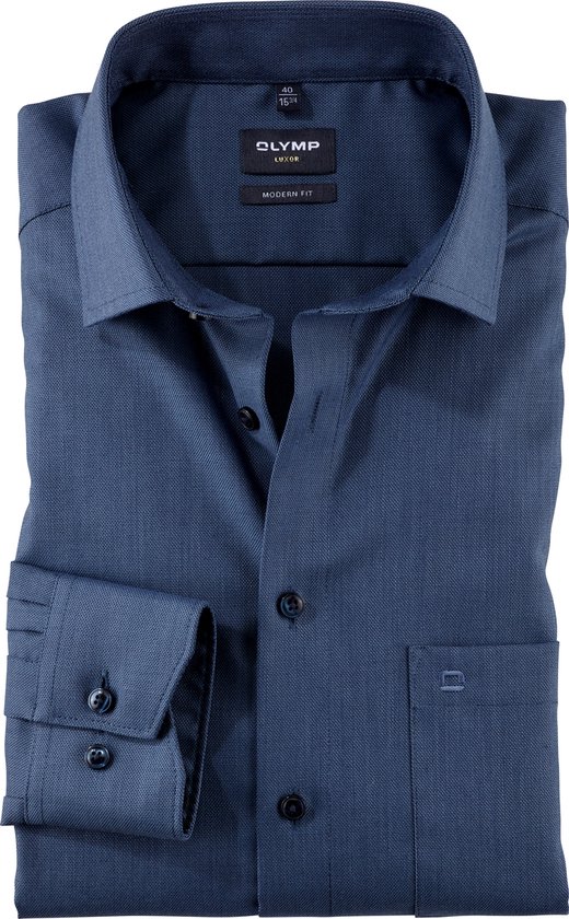 Chemise OLYMP modern fit - structurée - bleu fumée - Ne se repasse pas - Taille col : 39