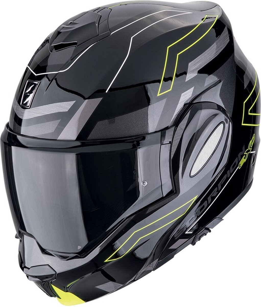 Scorpion Exo-Tech Evo Conquer Black-Neon Yellow - Maat L - Systeemhelmen - Scooter helm - Motorhelm - Geel Glans Zwart Grijs - Scooterhelmen mannen en vrouwen.