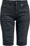 Zwarte denim shorts met rafelige scheuren over de hele lengte.