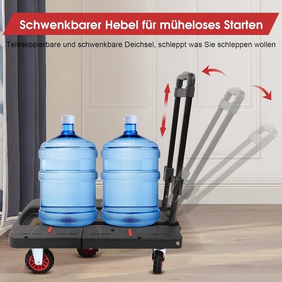 MAXBROTHERS Opvouwbare steekwagen, transportwagen, draagkracht 50 kg, opvouwbare trolley met uittrekbare handgreep, voor bagage, winkelen, reizen, verhuizing en kantoor