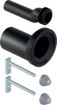 Zwart aansluitgarnituur met toiletbevestigingsmaterialen.