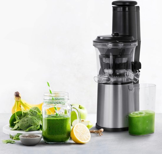 Design slow juicer testresultaat "zeer goed" - sapcentrifuge voor fruit, groenten en kruiden - grote vulopening 75 mm Ø - hele vruchten - sap en sorbetzeef - zwart roestvrij staal sapcentrifuge groenten en fruit van Desi — afbeelding 3