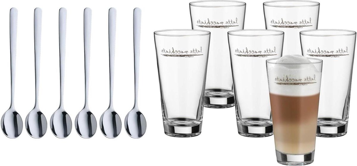 12-delig Latte Macchiato glazenset met lepel opdruk 280 ml vaatwasmachinebestendig - Clever&More assortiment latte macchiato glazen