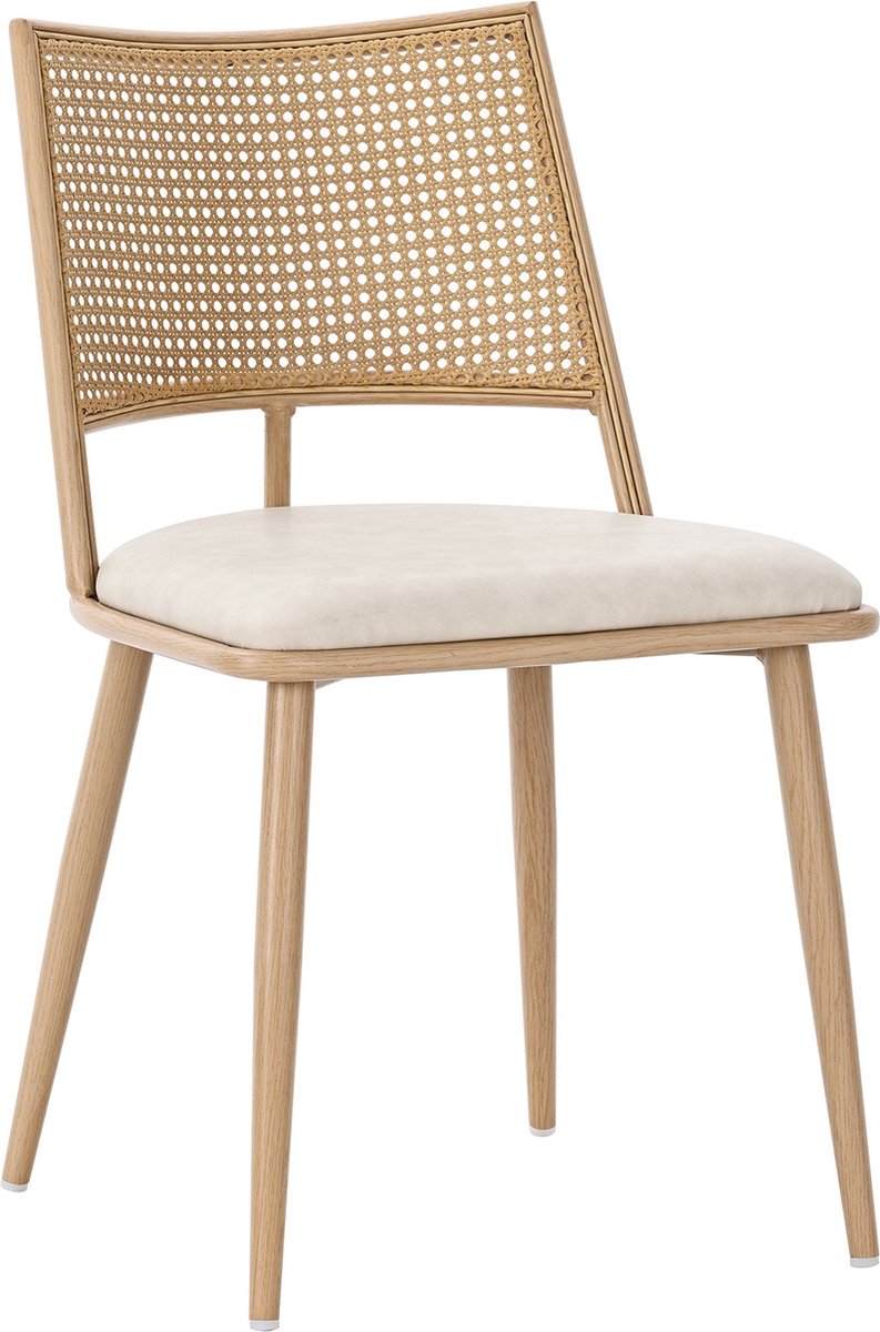 Merax Set van 2 Rattanstolen met PU-Zitting - Beige - Elegante Stoelen voor Woonkamer en Slaapkamer