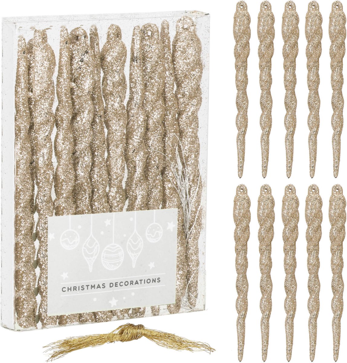 springos Kersthanger | Kerstboomhanger | Kerstversiering | Ijsspegel | Goud | 10 Stuks | 12 cm