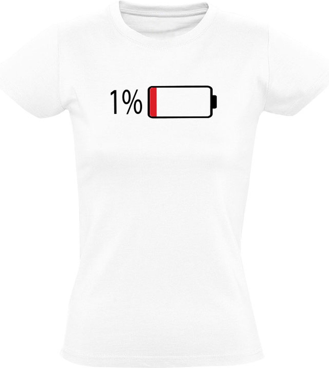 Batterij leeg 1% Dames T-shirt - opladen - apparaat - smartphone - telefoon - laptop - humor - grappig
