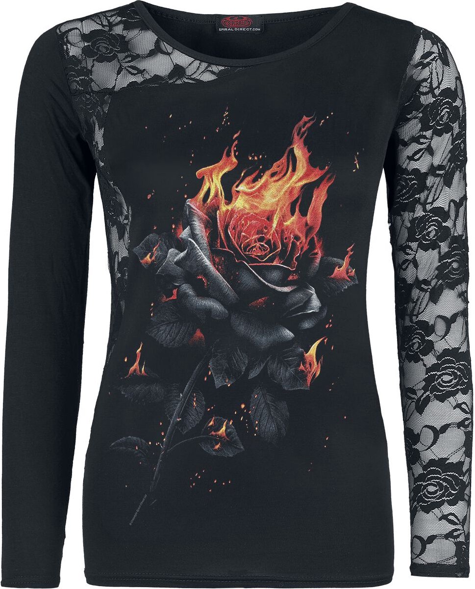 Spiral Flaming Rose Dames Shirt met lange mouwen - zwart - XXL