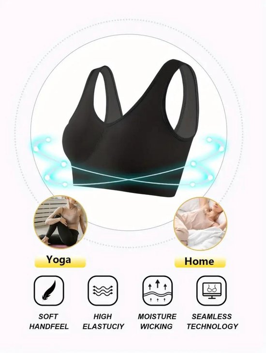 BH Nivard sans armatures - sans Bracelets - Push -up - Comfort - Mixte - Confortable - Zwart - Taille XL