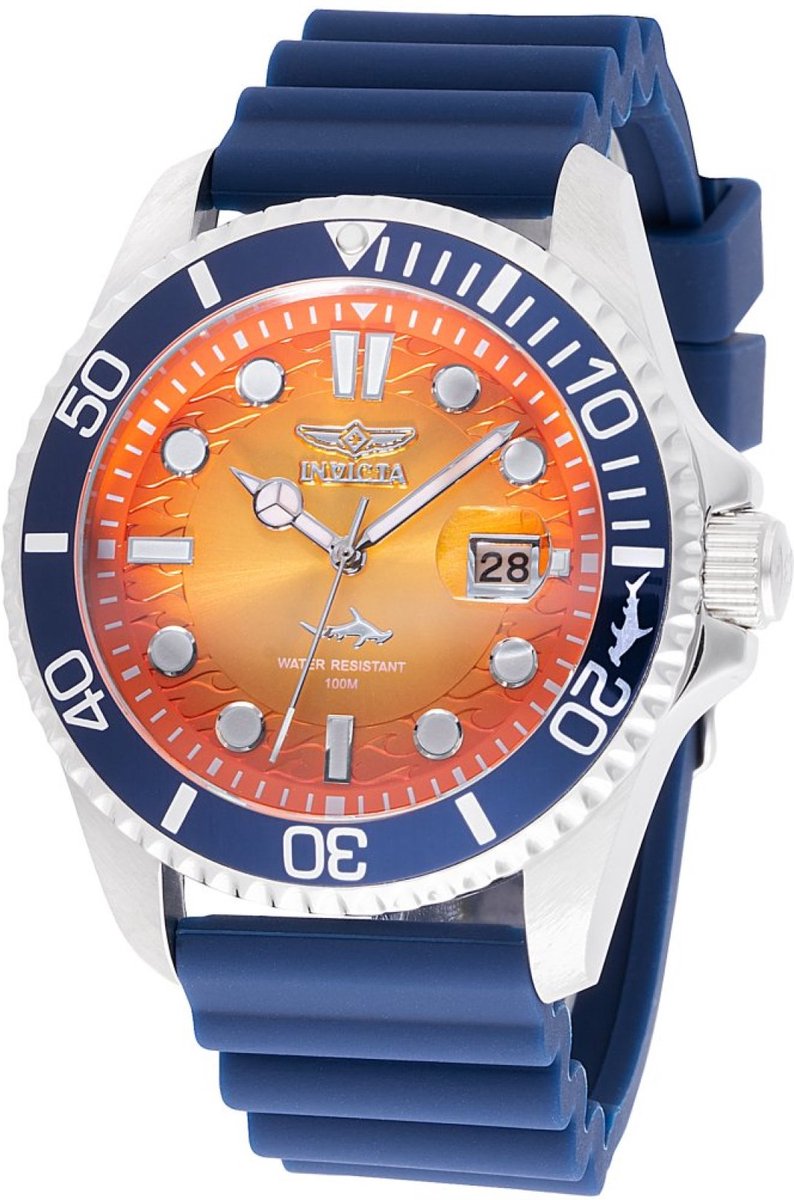 Invicta Pro Diver 47169 Heren Horloge - Waterdicht - Analoog - Quartz Uurwerk - Roestvrij Staal met oranje Wijzerplaat - 43mm