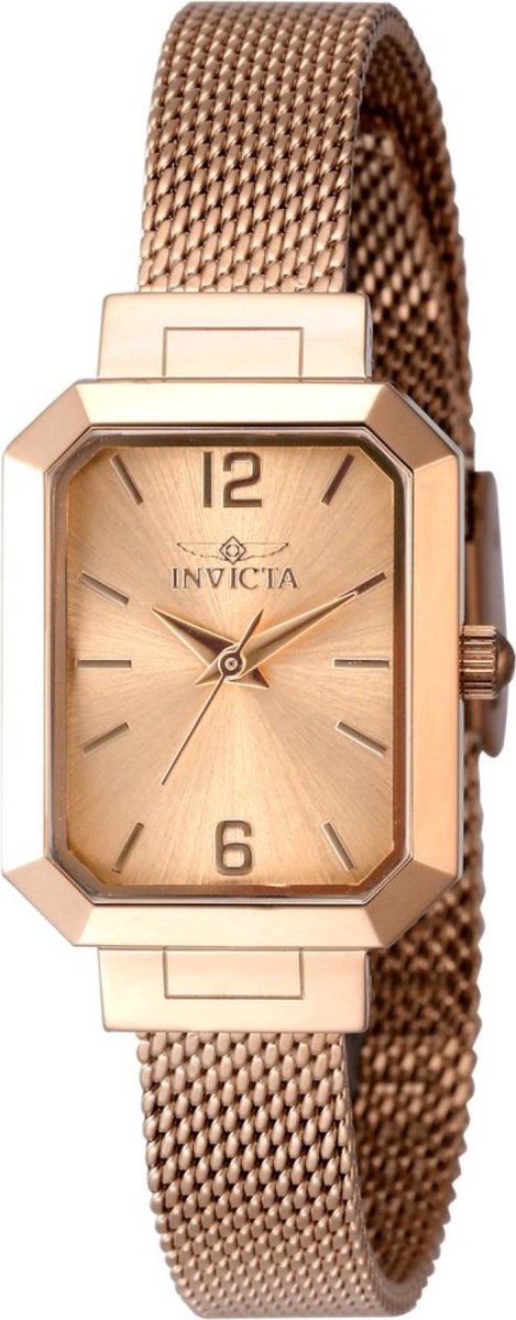 Invicta Angel 48153 Dames Horloge - Waterdicht - Analoog - Quartz Uurwerk - Roestvrij Staal met rosegouden Wijzerplaat - 21mm