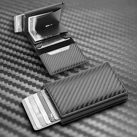 VULKIT Pop Up Card Holder Slim Wallet With Extra Leather Slots RFID Blocking Metal Minimalist Card Holder For Men Or Women, Black, S, Modern