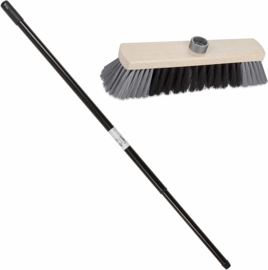 Houten binnenbezem synthetisch 29 cm inclusief metalen telescoopsteel zwart/grijs 80 - 130 cm - Zachte kamerbezems van Smartwares — afbeelding 3