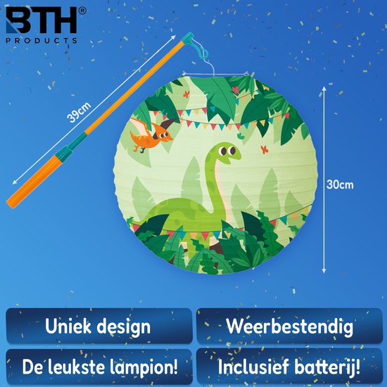 Lampion - Sint Maarten - Lampionstokje - Met Lichtje - Dino - Treklampion - Papier - Kind - Groen - Versiering - 1 Stuk van BTH — afbeelding 3