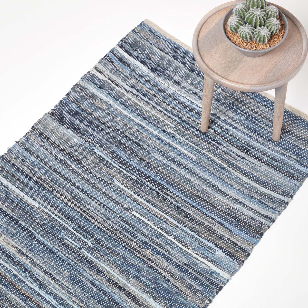 Homescapes Denim patchwork vloerkleed blauw gestreept, 90x150 cm – handgeweven vloerkleed van gerecycled denim
