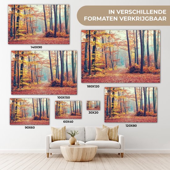 Toile Peinture Forêt - Automne - Feuilles - 120x80 cm - Décoration murale