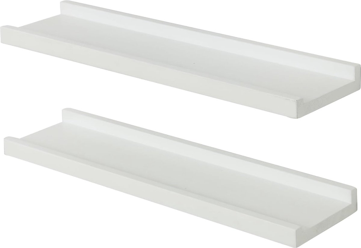 Riokem ® Wandplank, Wit, Set van 2, 40cm, Massief Eiken, Zwevende Plank, Schilderijplank, Witte Plank voor Slaapkamer, Keuken, Studeerkamer, Kinderkamer