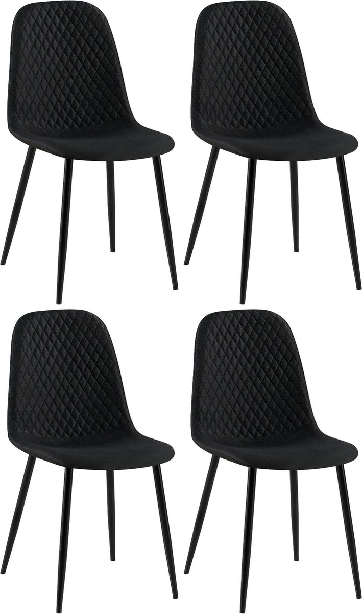 CLP Giverny Set van 4 eetkamerstoelen - zonder armleuning - zwart Stof
