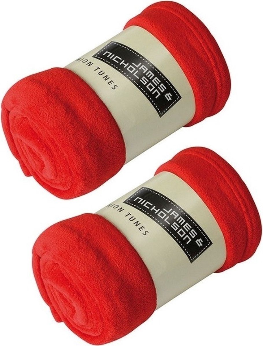 James & Nicholson Fleece deken/plaid - 2x - rood - 120 x 160 cm - 200 grams - polyester - bank en bed