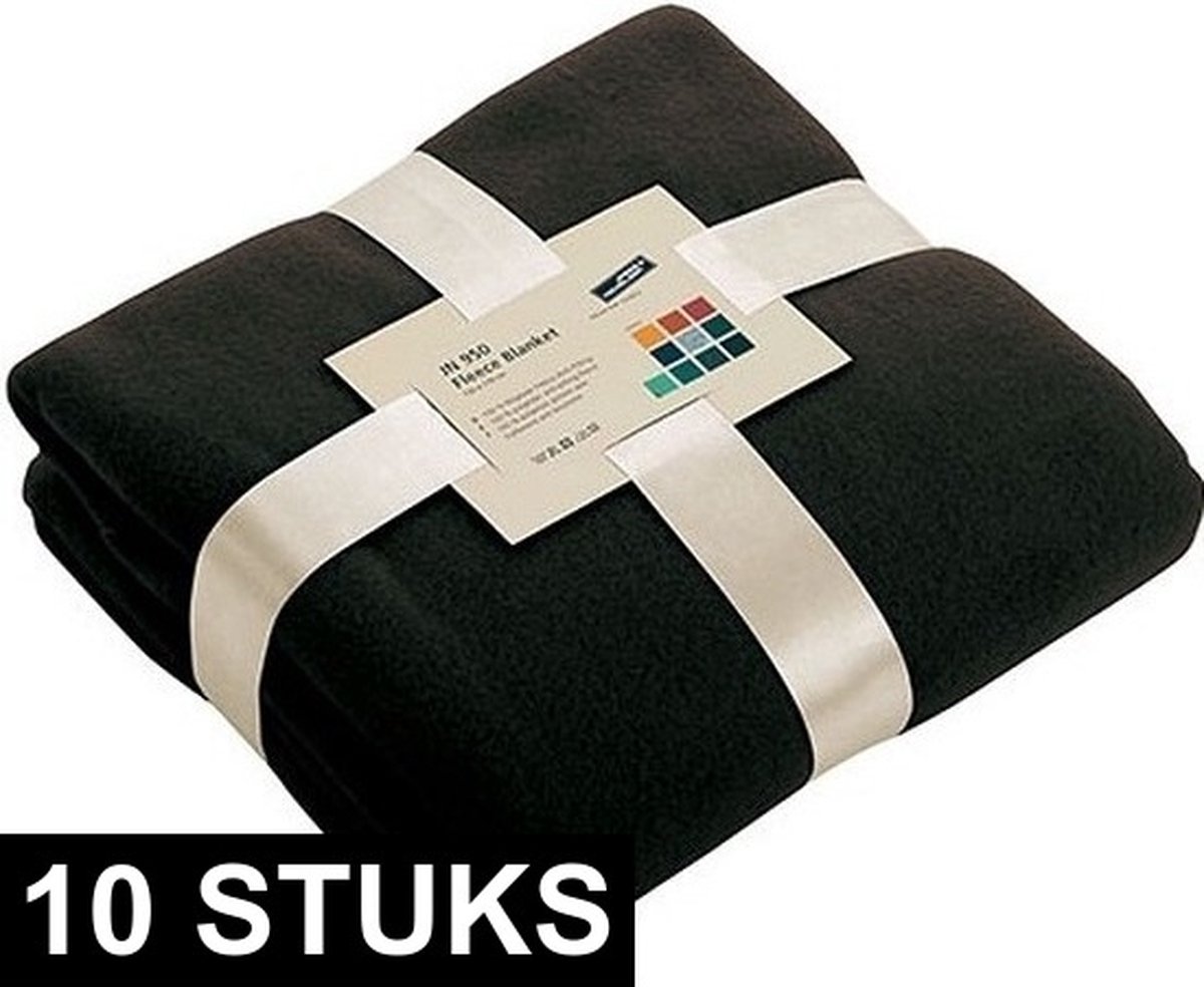 James & Nicholson 10x Fleece dekens/plaids zwart 130 x 170 cm - Woondeken - Fleecedekens