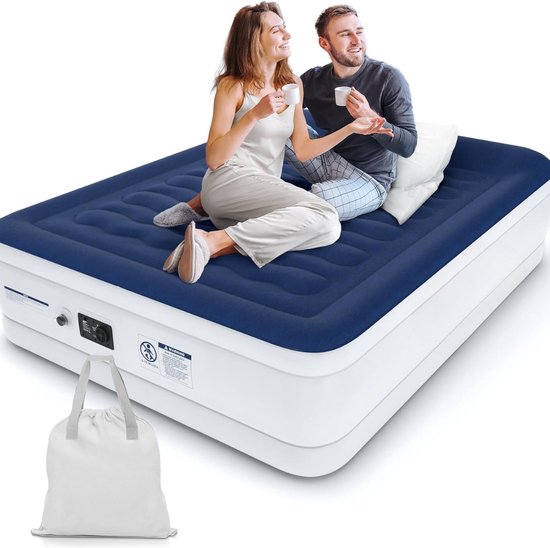 KESSER® Luchtbed Opblaasbaar Matras met Ingebouwde Elektrische Pomp geschikt voor 2 personen 203 x 152,5 x 51cm | Verhoogde en Opblaasbaare Luchtmatras met Opbergtas en Reparatiekit, Zwart