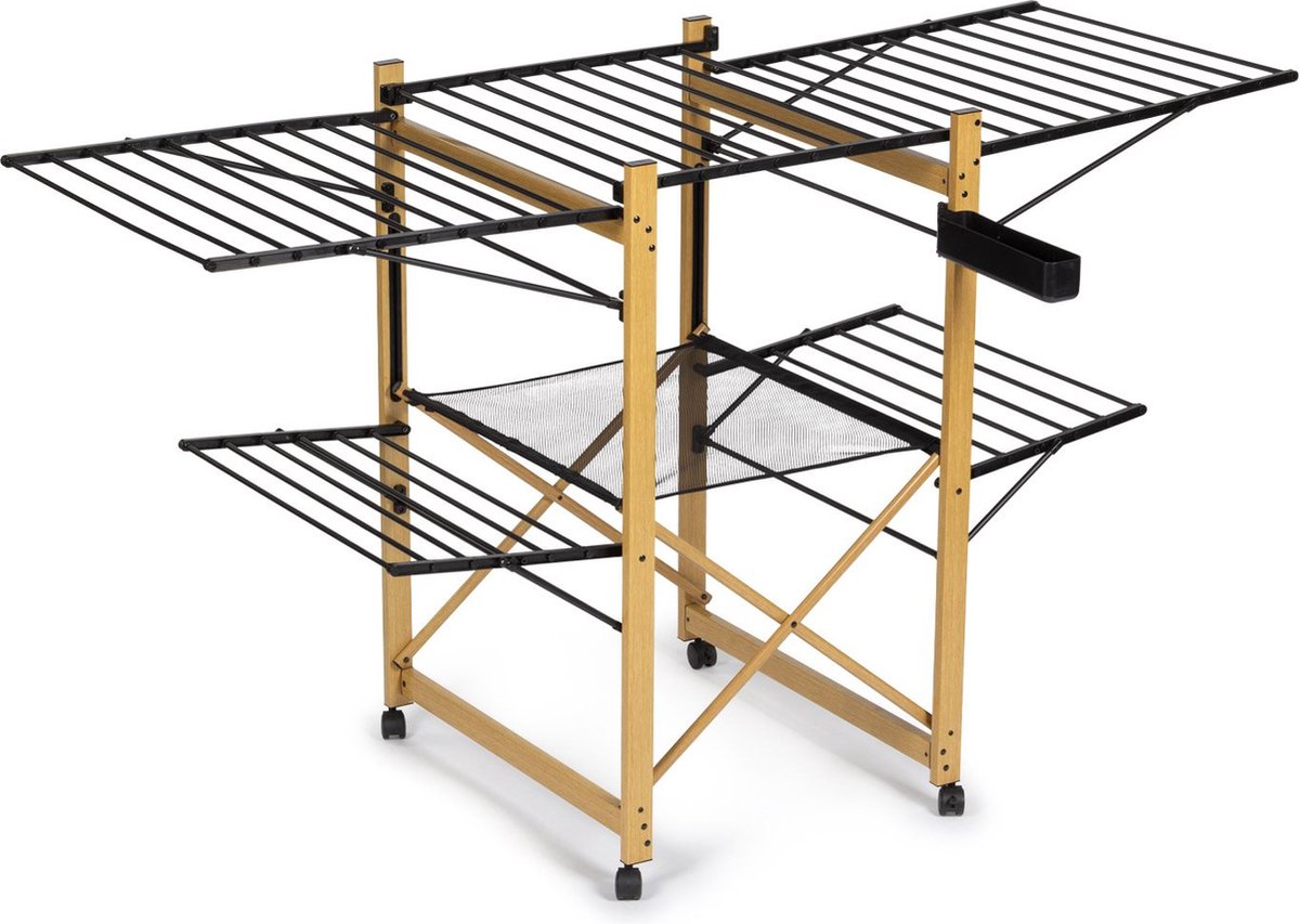 Vitapur Wasrek - Droogrek - Kledingrek - Droogrekken - Wasrek Inklapbaar - Inklapbaar Droogrek - 21 meter drooglengte - Verrijdbaar - Houtlook - Zwart