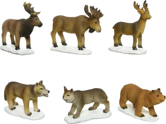 6x stuks kerstdorp accessoires dieren/rendieren - Kerstdorp onderdelen kerstversiering
