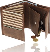 Portemonnee Heren - Portemonnee Dames - Choco Bruin - RFID Anti-Skim - 14 Kaartvakken - Ruim Muntvak - Vintage Design - Echt Leer